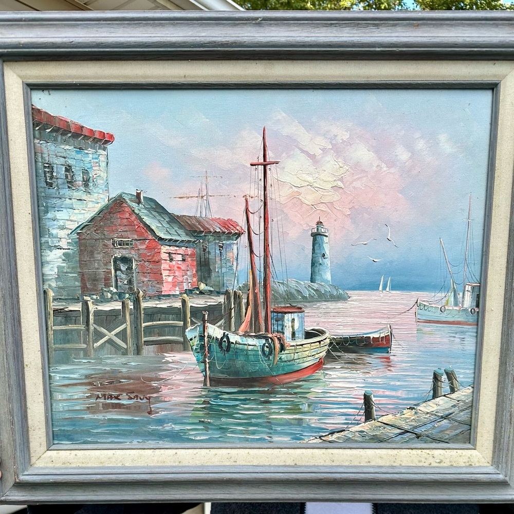 Coastal Harbor Scene Framed Art by Max Savy